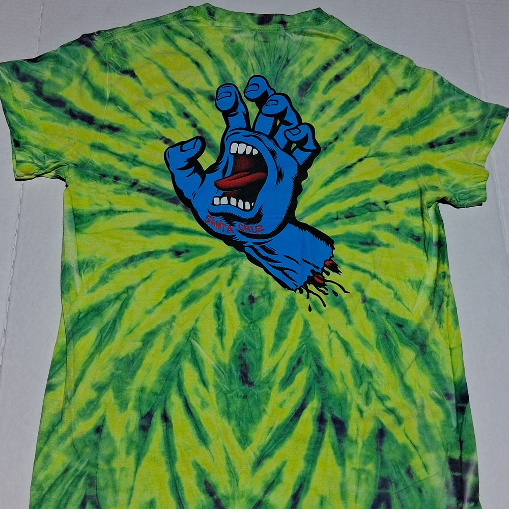 Santa Cruz Skateboards Adult Small Tie-Dye T-Shirt - Green and Blue